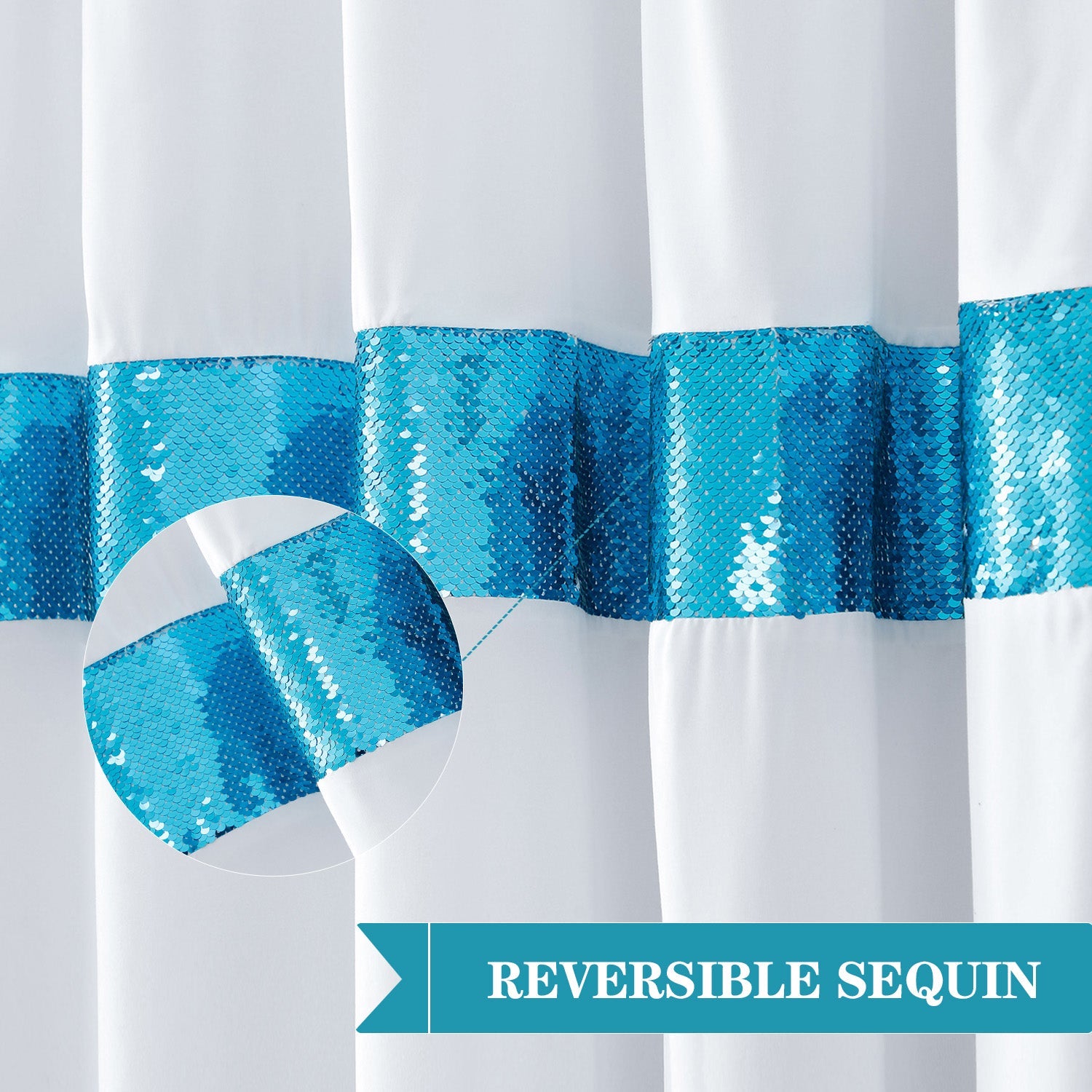 HIG Luxurious Modern Unique Sequins Embroidered Cloth Fabric Shower Curtain 72x72 Extra Long Bathroom Curtain