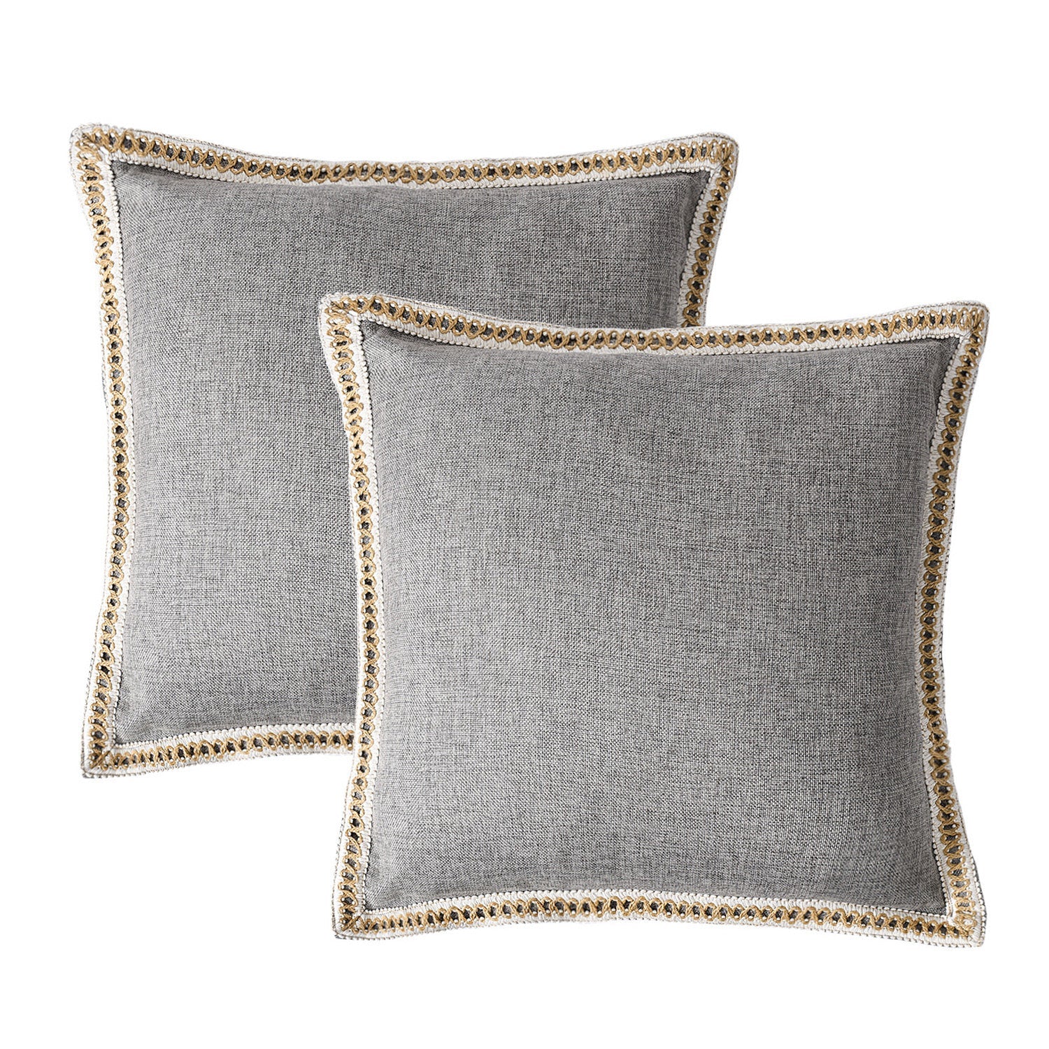 HIG Set of 2 Vintage Pillow Covers, Linen with Trimmed, 20 inches x 20 inches