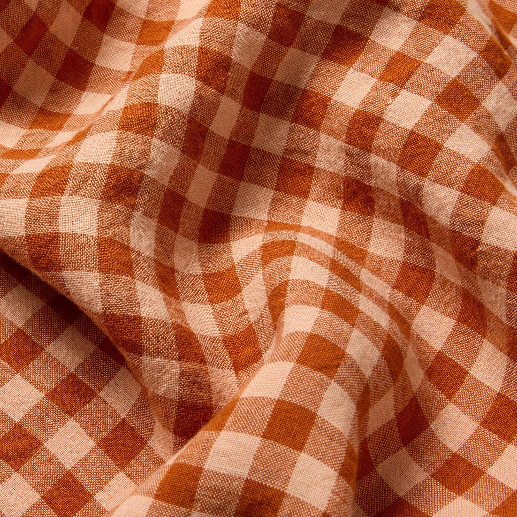 Cinnamon & Peach Color Drenched Gingham 100% Linen Duvet Cover