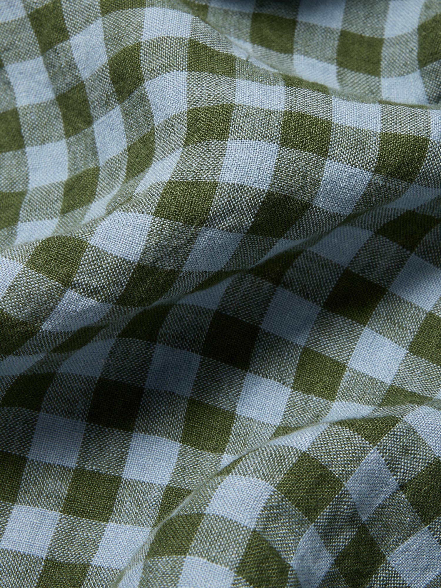Fern Green & Dusk Blue Color Drenched Gingham 100% Linen Fitted Sheet