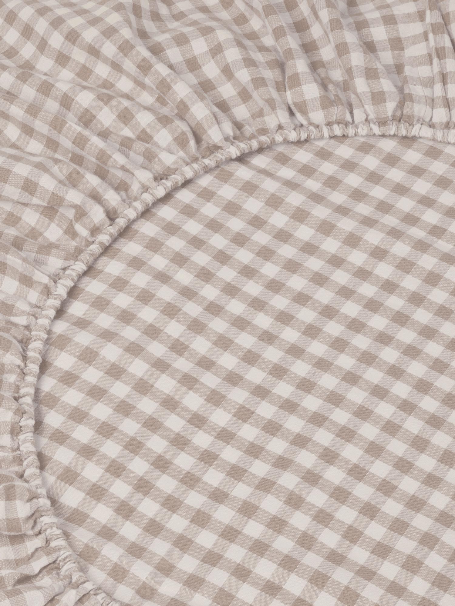 Mushroom Gingham 100% Linen Fitted Sheet