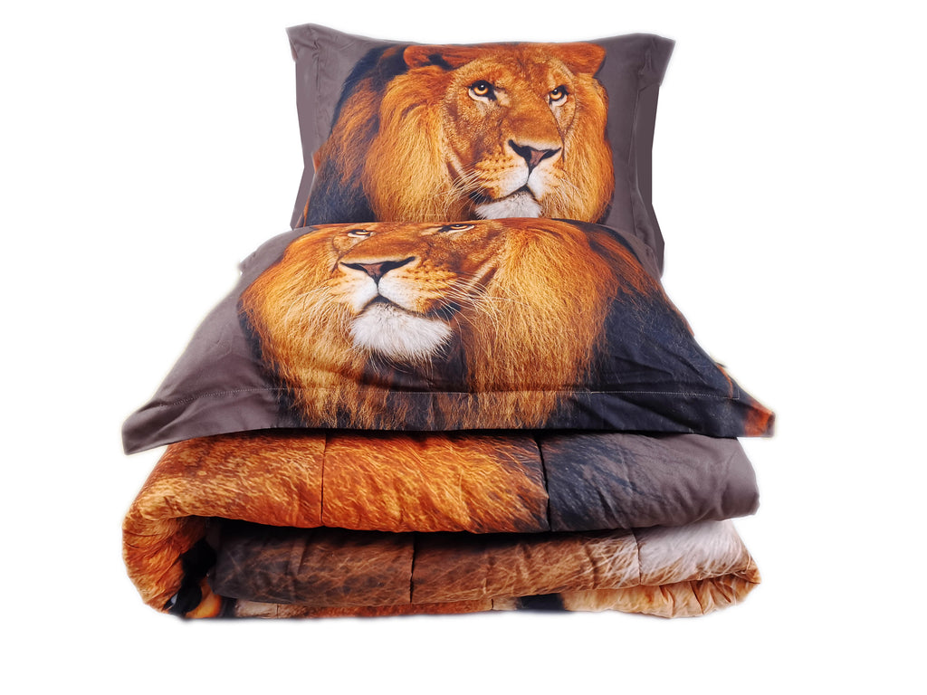 3D Reactive Print Lion Head All Season Comforter Set Twin -P27