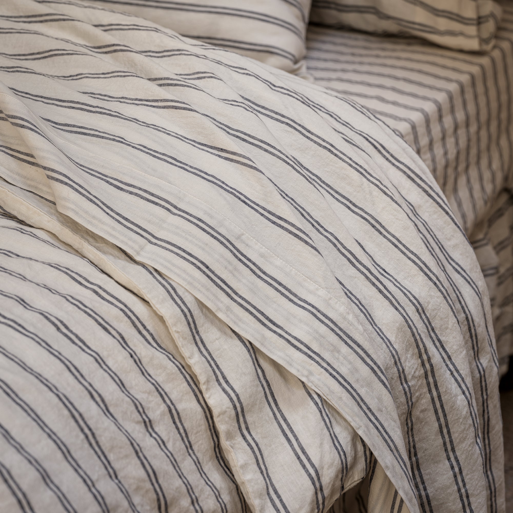 Ivory Kemptown Stripe 100% Linen Flat Sheet