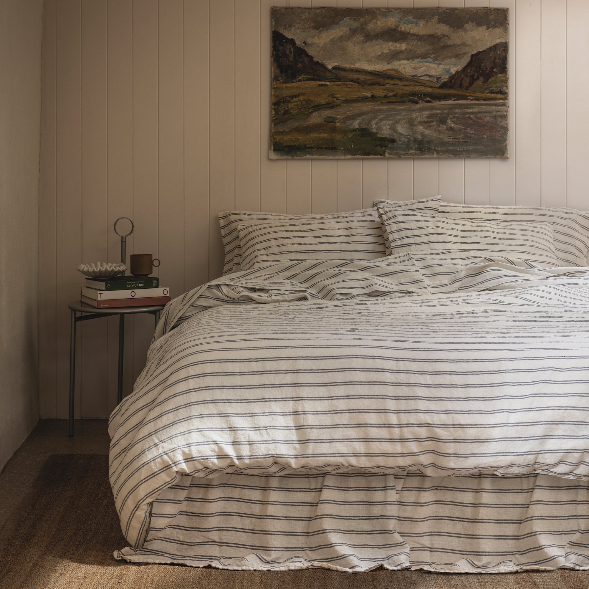 Ivory Kemptown Stripe 100% Linen Duvet Cover