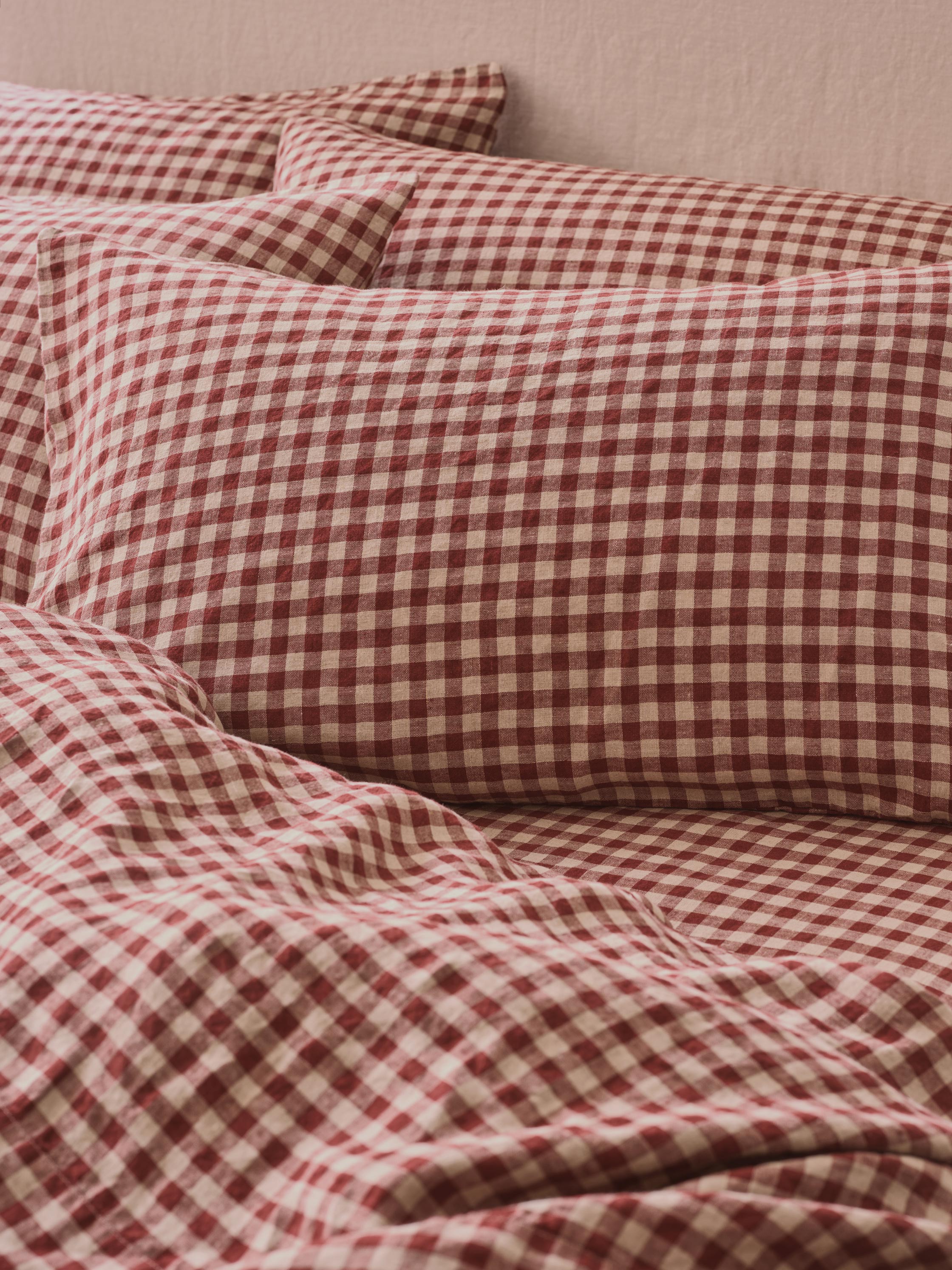 Rhubarb Gingham 100% Linen Pillowcases (Pair)