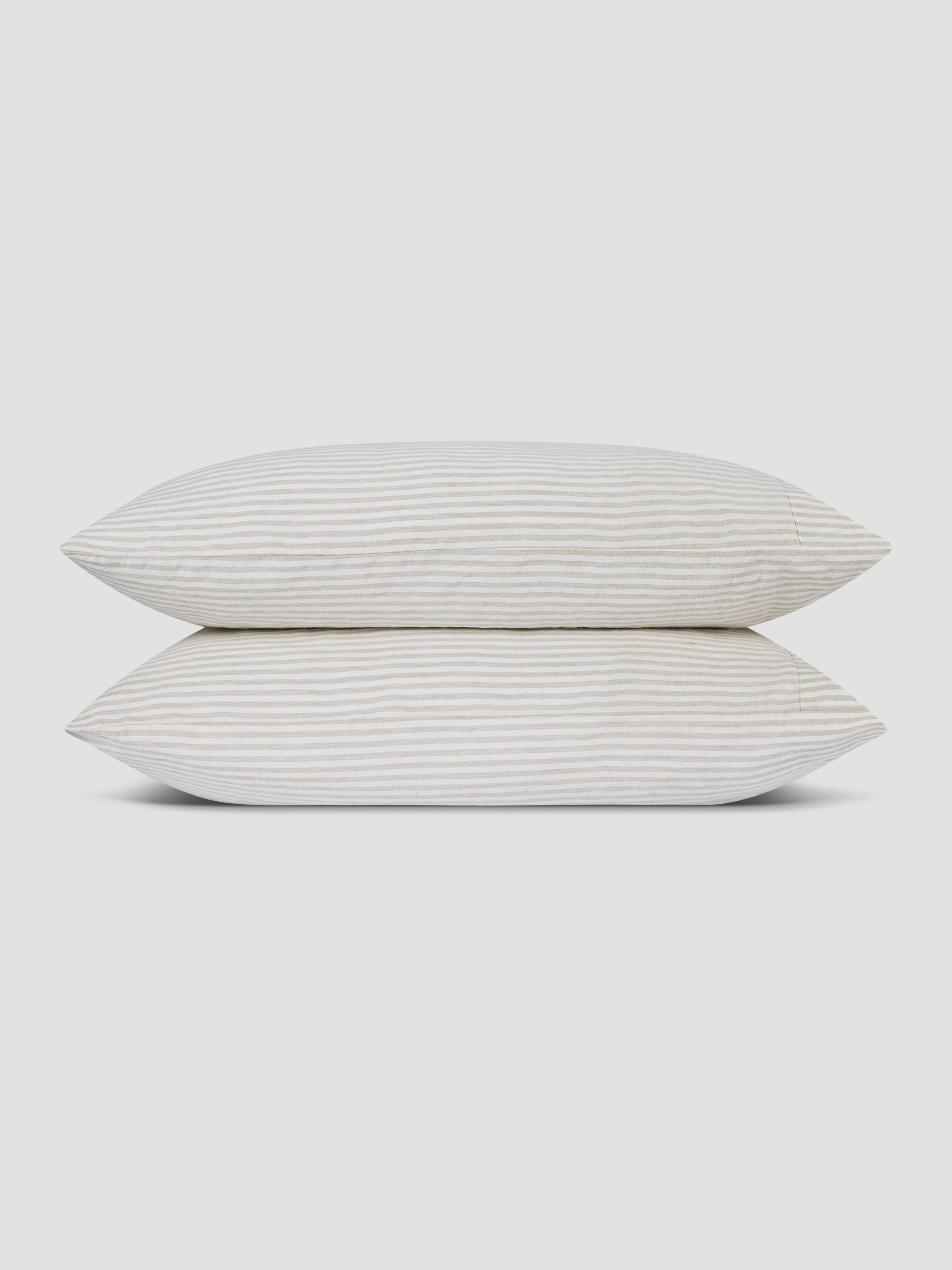 Oatmeal Stripe 100% Linen Pillowcases (Pair)