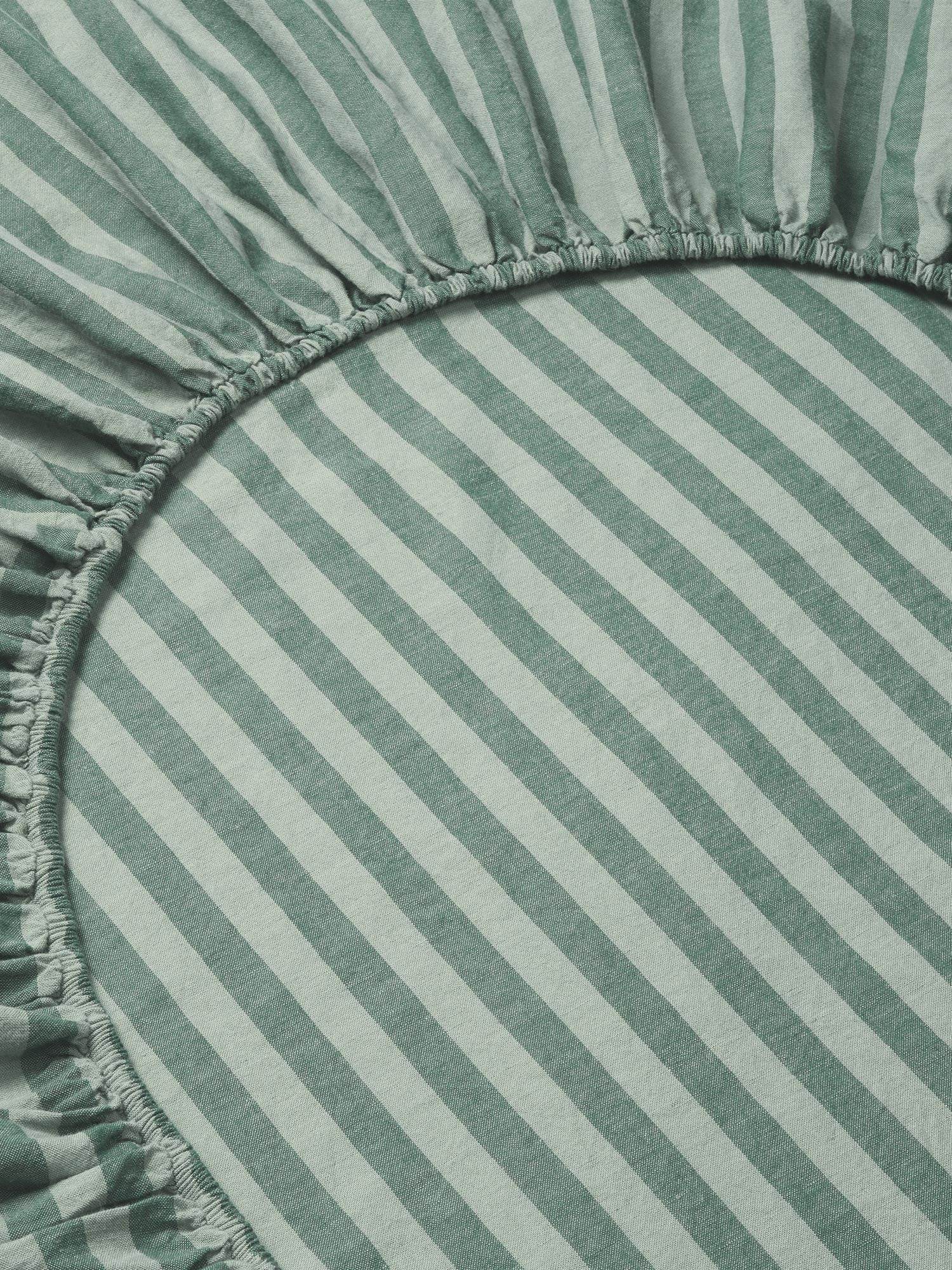 Pine Green Pembroke Stripe 100% Linen Fitted Sheet