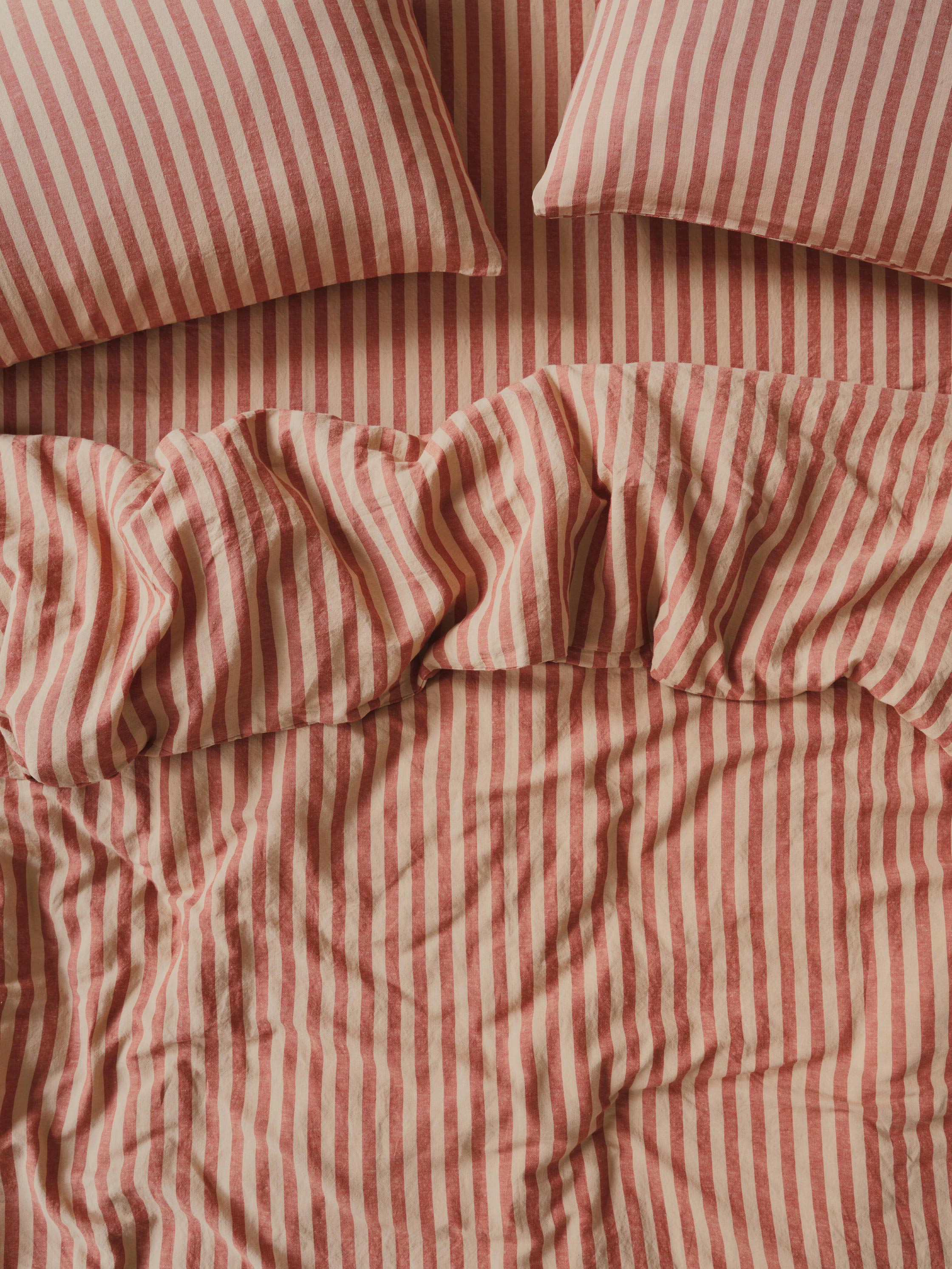 Sandstone Red Pembroke Stripe 100% Linen Duvet Cover