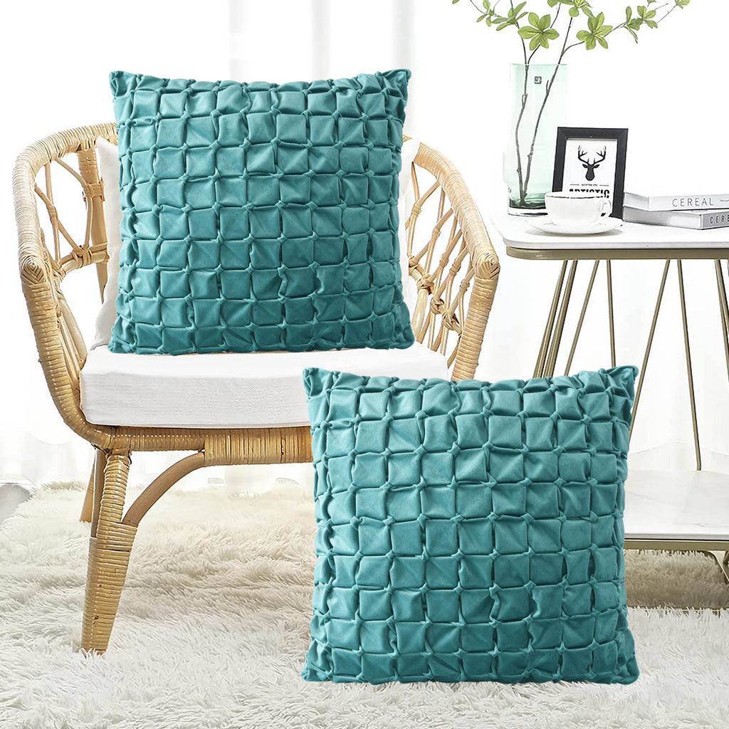 HIG 2PCS 20"x20" Modern Velvet Pillow Covers with Handmade Pleats