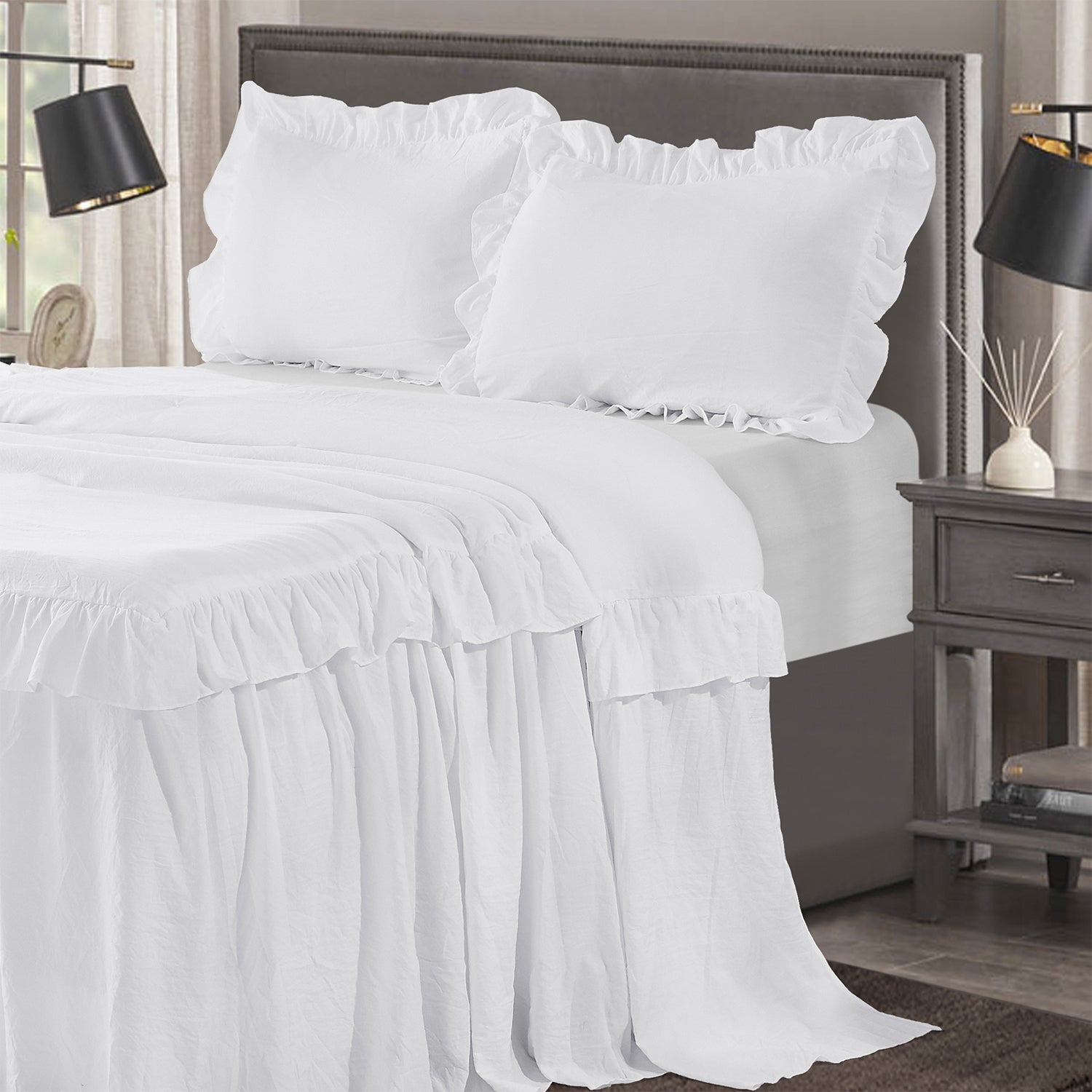 Ruffle Skirt Bedspread One Layer Design Chic Style Bedding Set