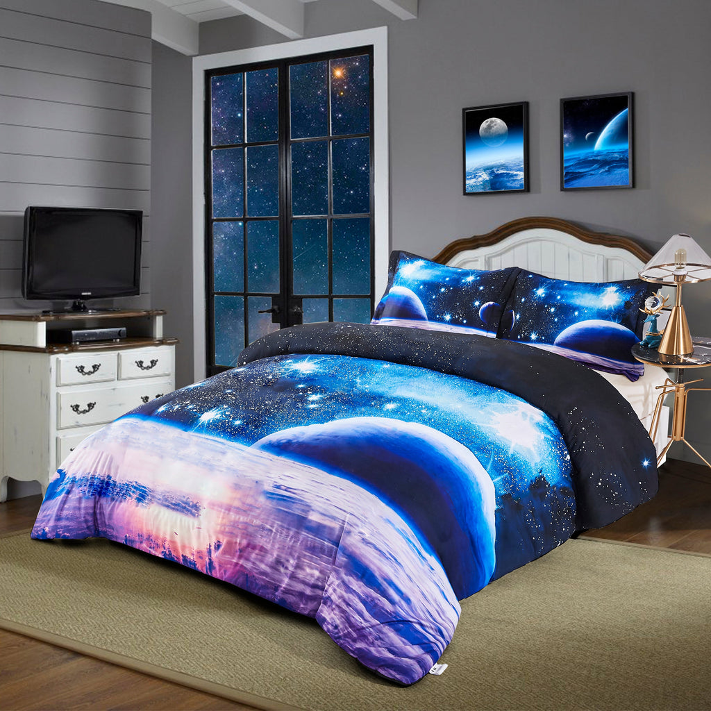 3D Universe Print Duvet Cover Set with Zipper Closure - Machine Washable