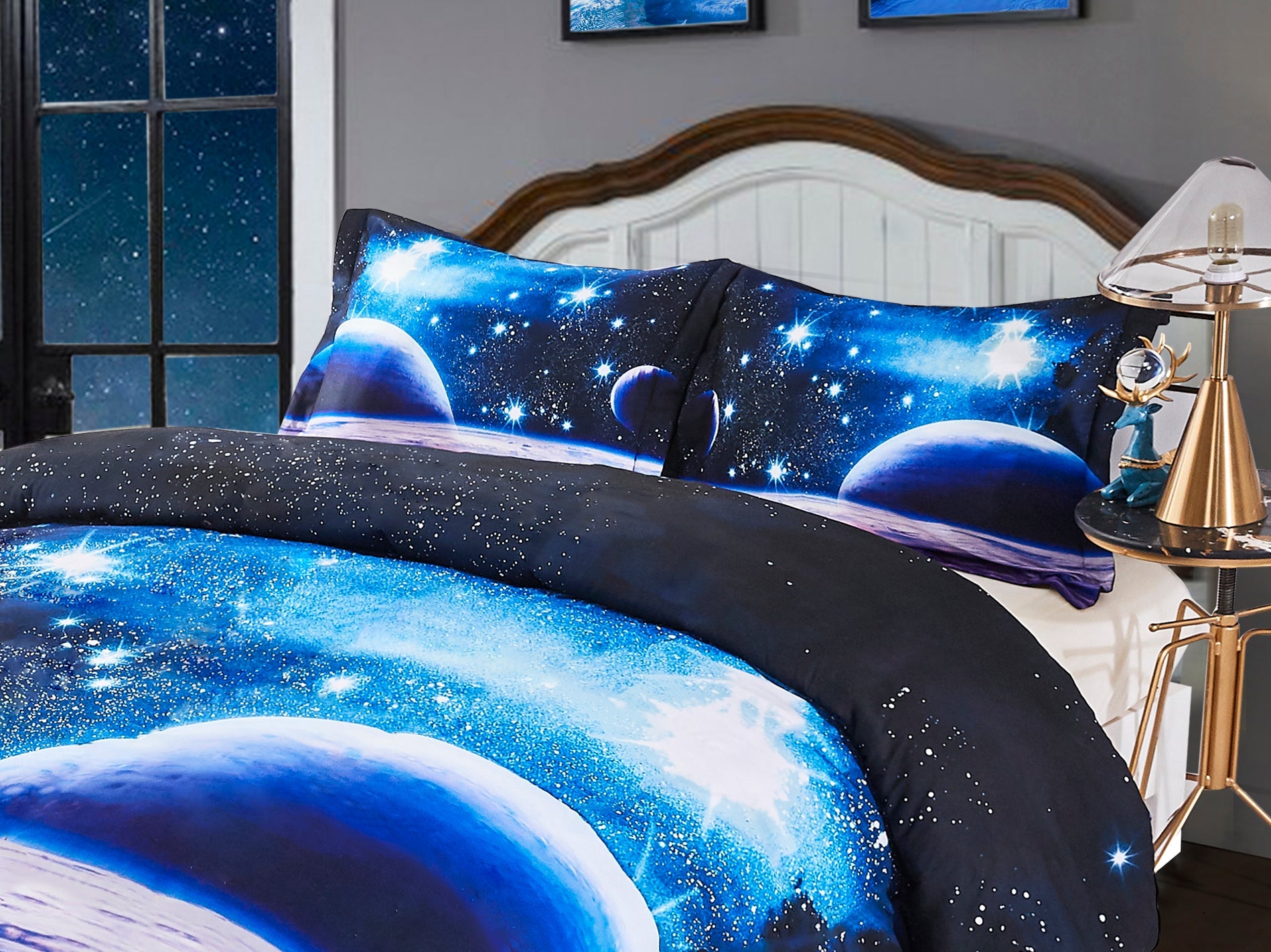 3D Universe Print Duvet Cover Set with Zipper Closure - Machine Washable