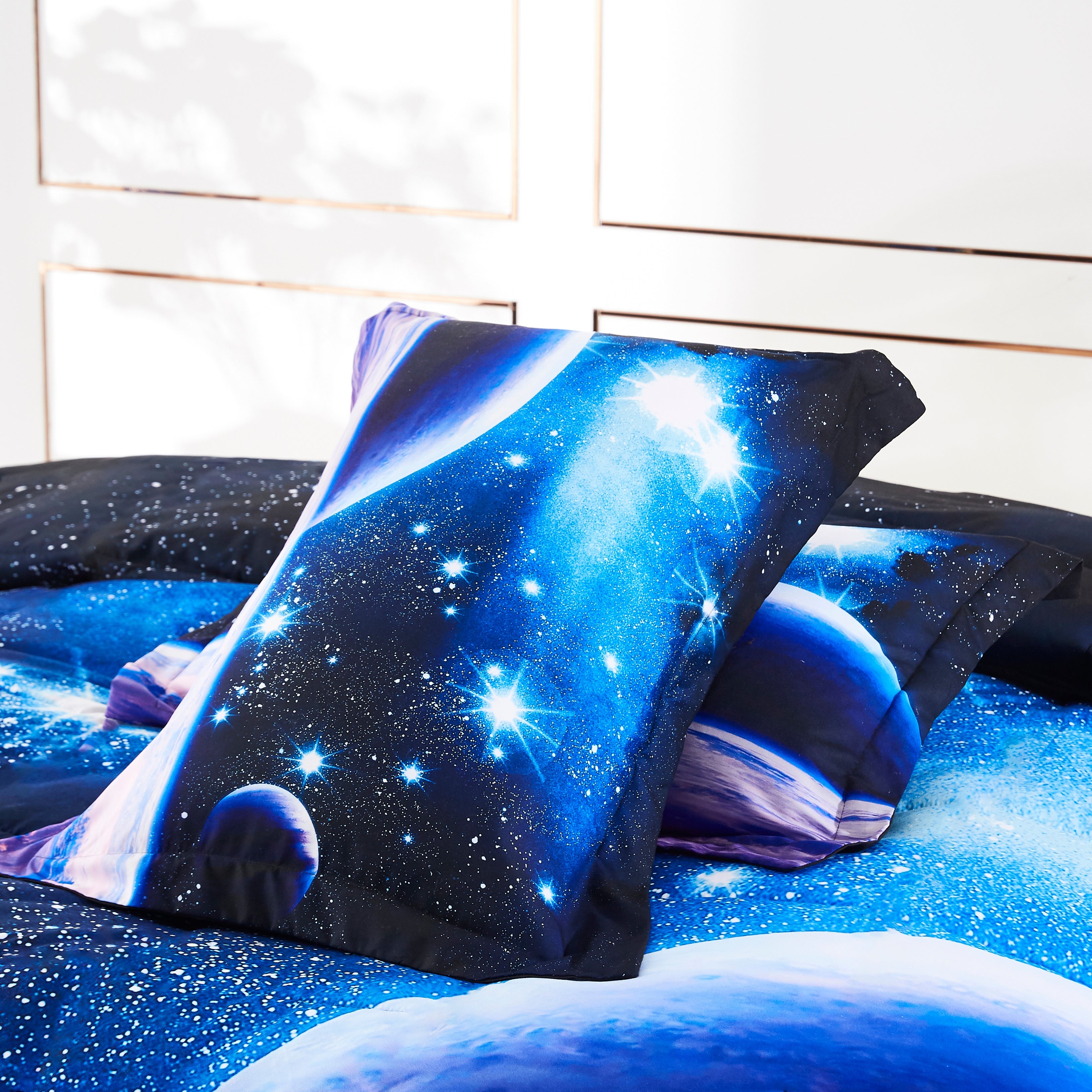 3D Universe Print Duvet Cover Set with Zipper Closure - Machine Washable