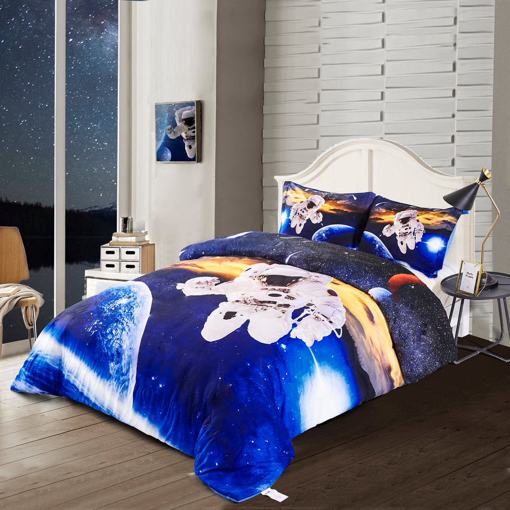 3D Print Duvet Cover Set Astronaut Pattern with Zipper Closure - Machine Washable