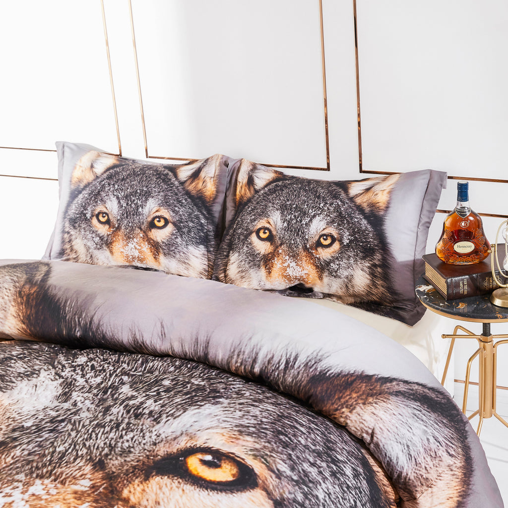 3D Print Duvet Cover Set Wolf Head Pattern 2 Pieces Twin with Zipper Closure - Machine Washable