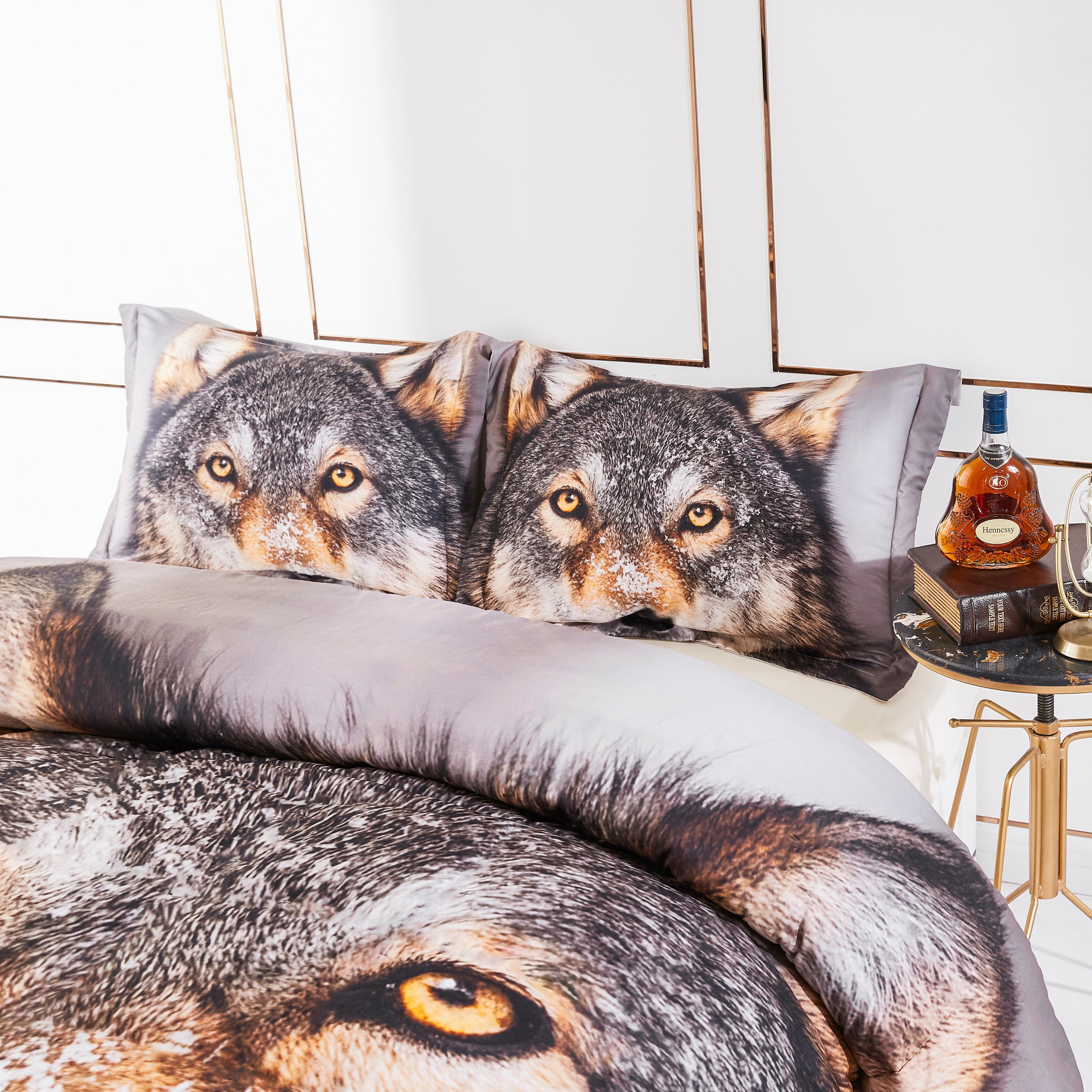 3D Print Duvet Cover Set Wolf Head Pattern 2 Pieces Twin with Zipper Closure - Machine Washable