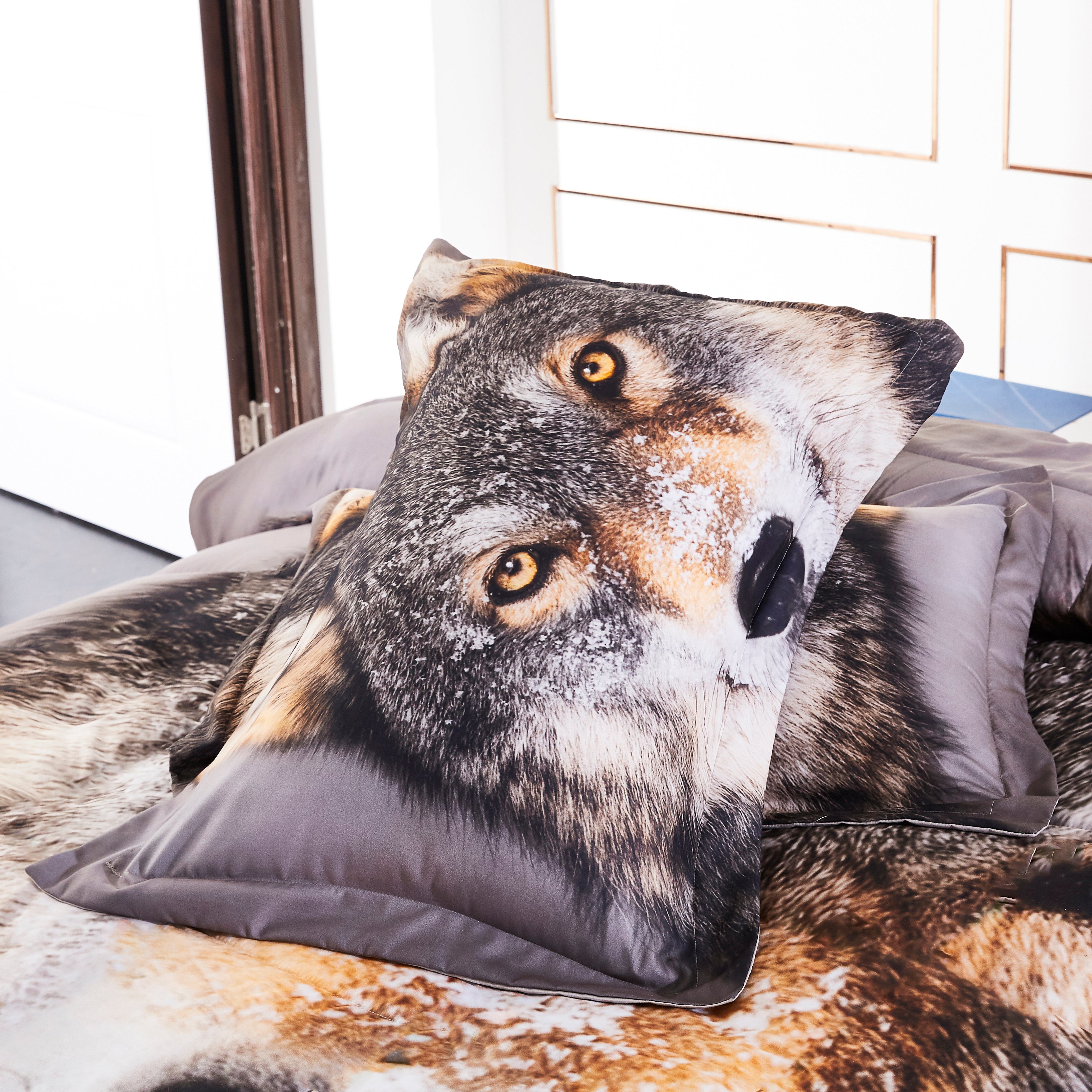 3D Print Duvet Cover Set Wolf Head Pattern 2 Pieces Twin with Zipper Closure - Machine Washable