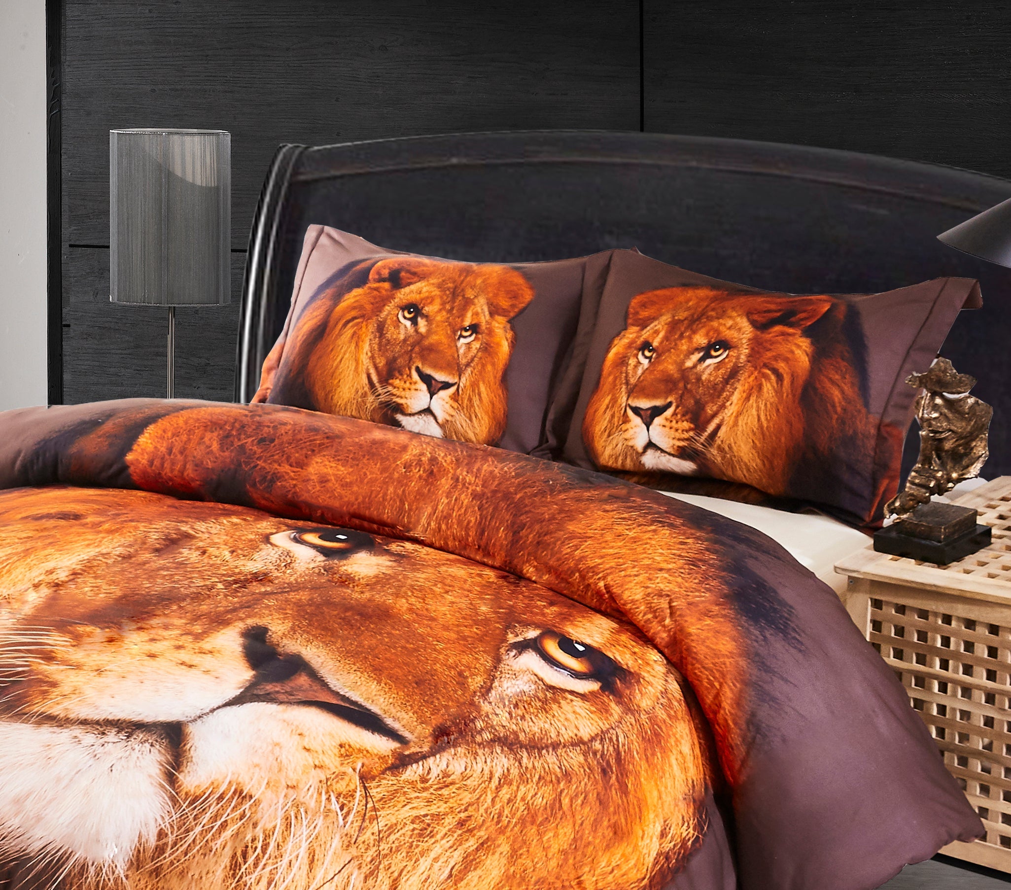 3D Print Duvet Cover Set Twin Lion Head Pattern with Zipper Closure - Machine Washable