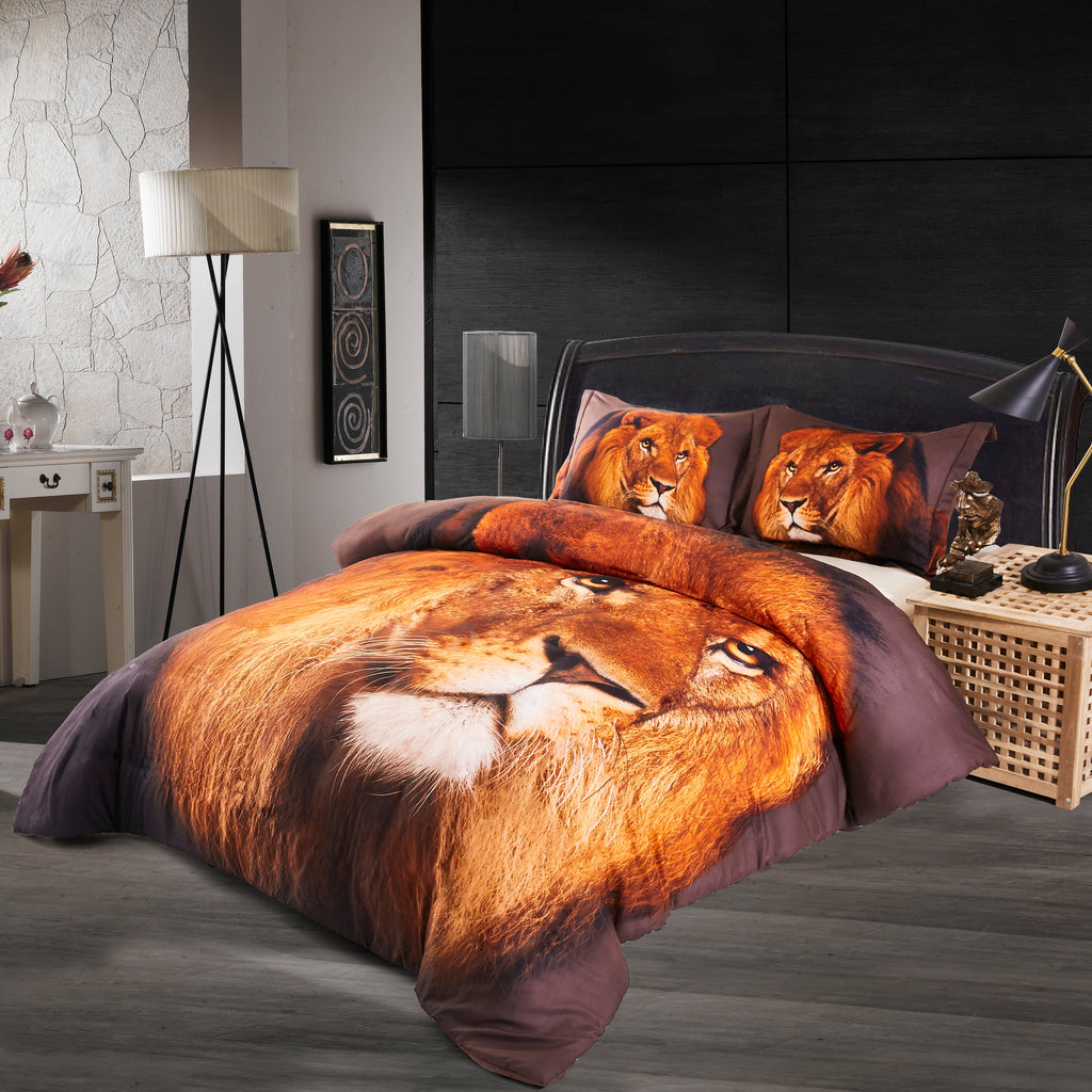 3D Print Duvet Cover Set Twin Lion Head Pattern with Zipper Closure - Machine Washable