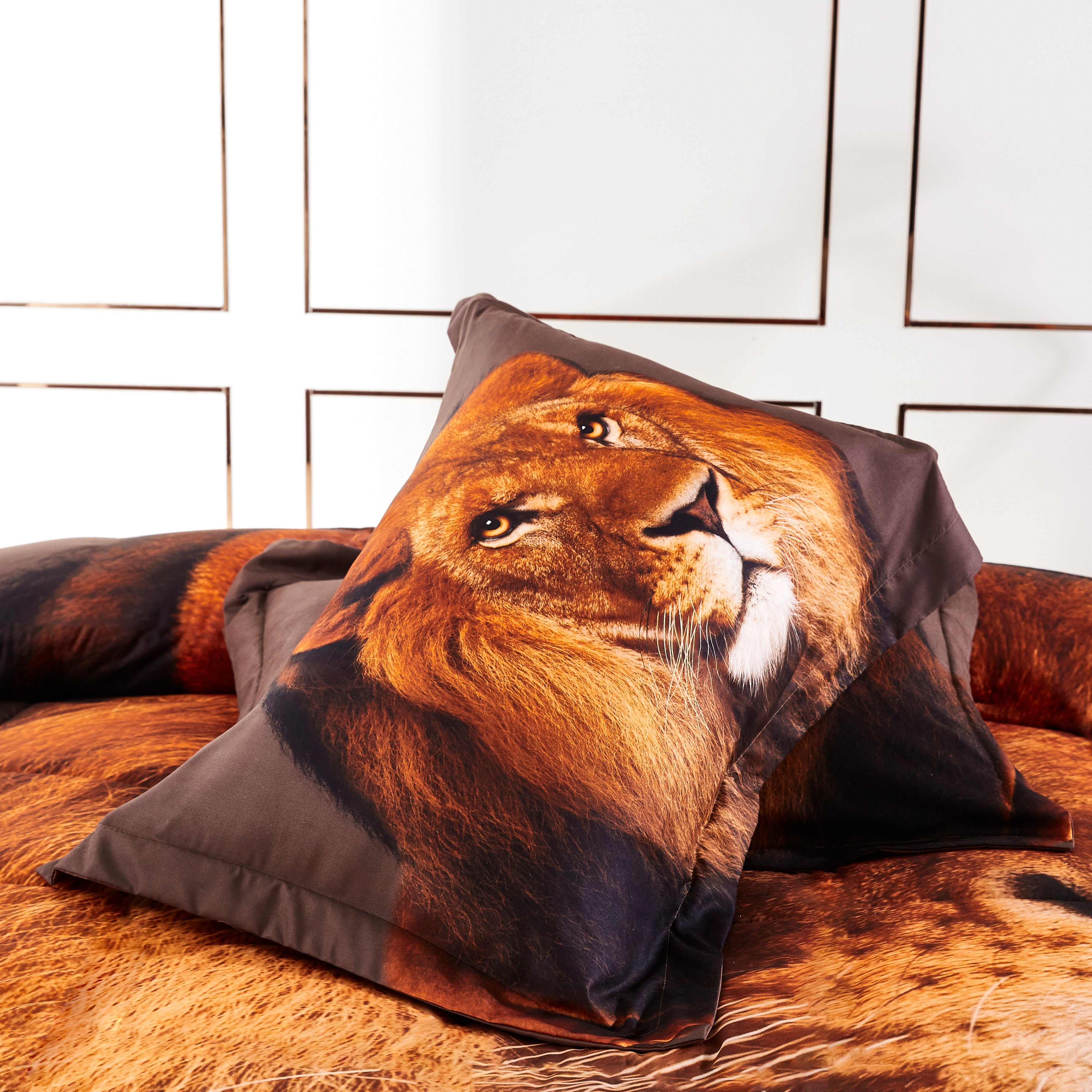 3D Print Duvet Cover Set Twin Lion Head Pattern with Zipper Closure - Machine Washable