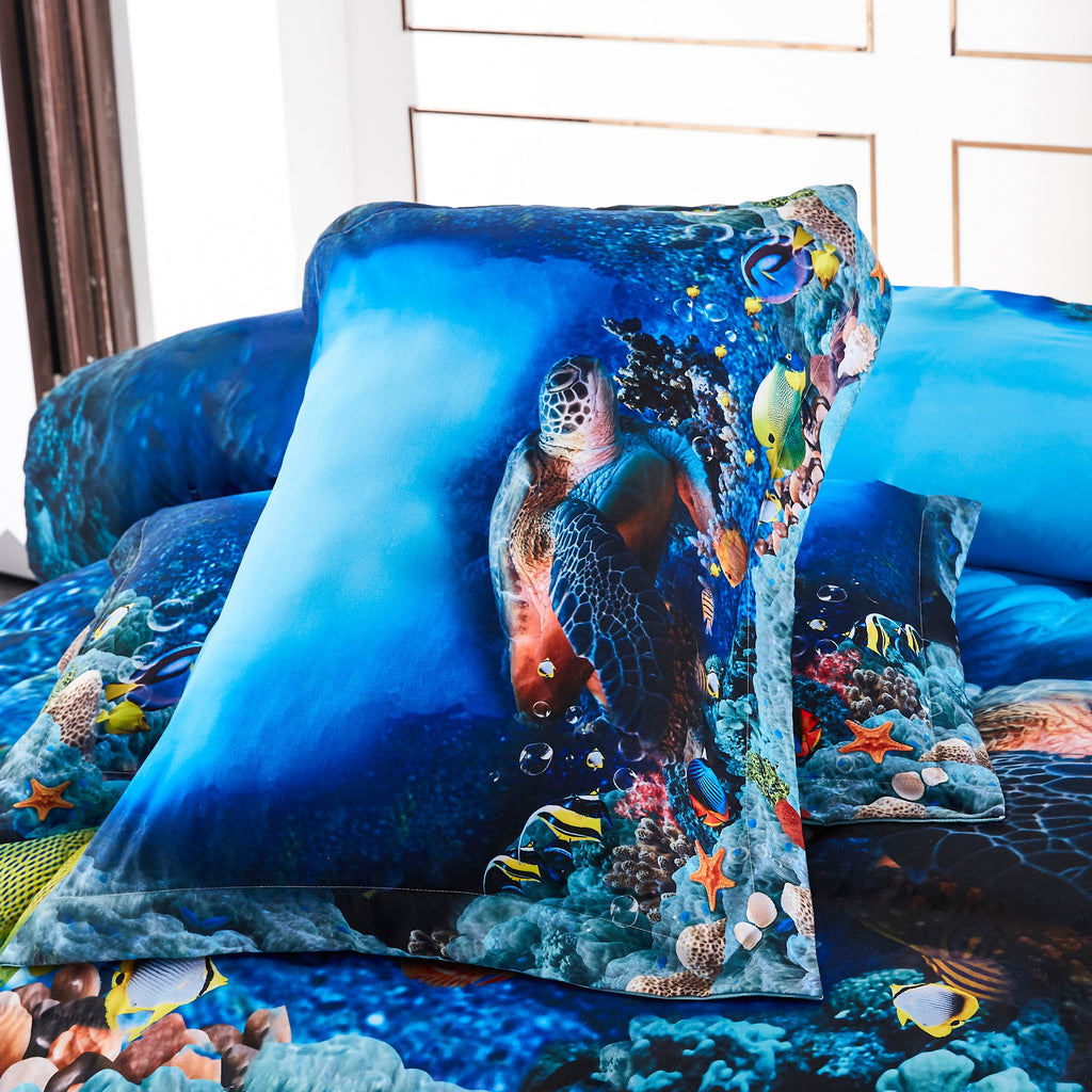 3D Sea Turtle Print Duvet Cover Set with Zipper Closure - Machine Washable