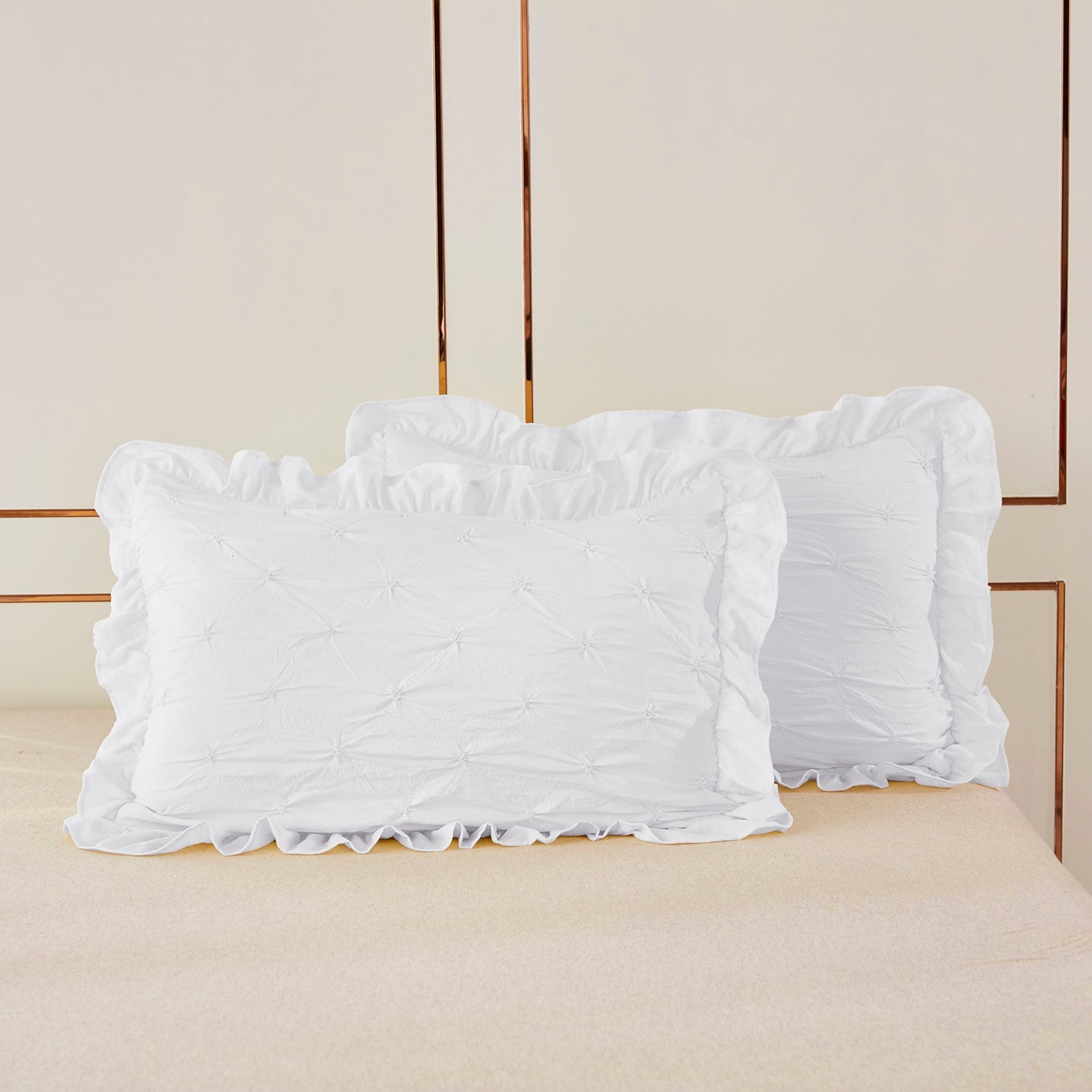 3 Piece Pinch Pleated Comforter Set - Chic Embroidery Farmhouse Style Bedding Set