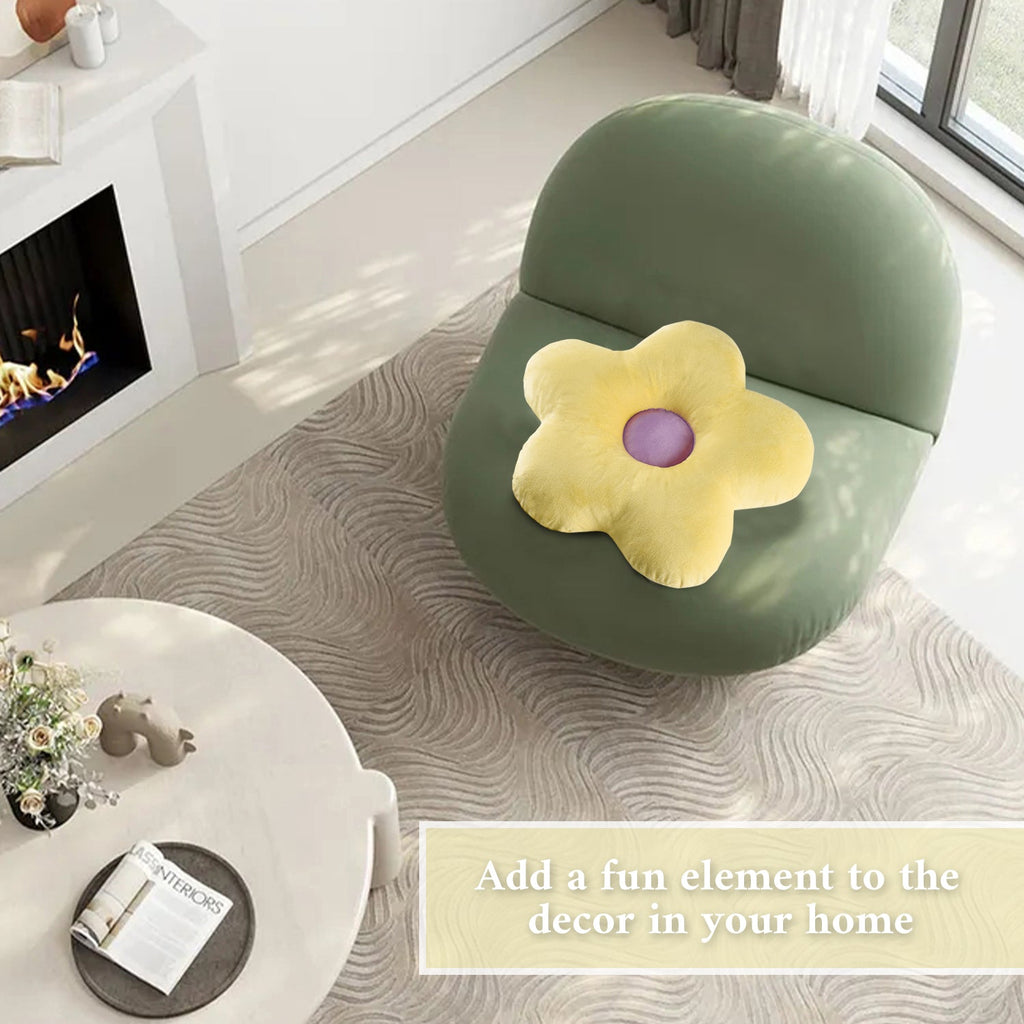 2pc Cuddly Flower Shaped Throw Pillows, Blue/Yellow Decorative Daisy Floor Pillows for Bench Office Children's Gift, 15"