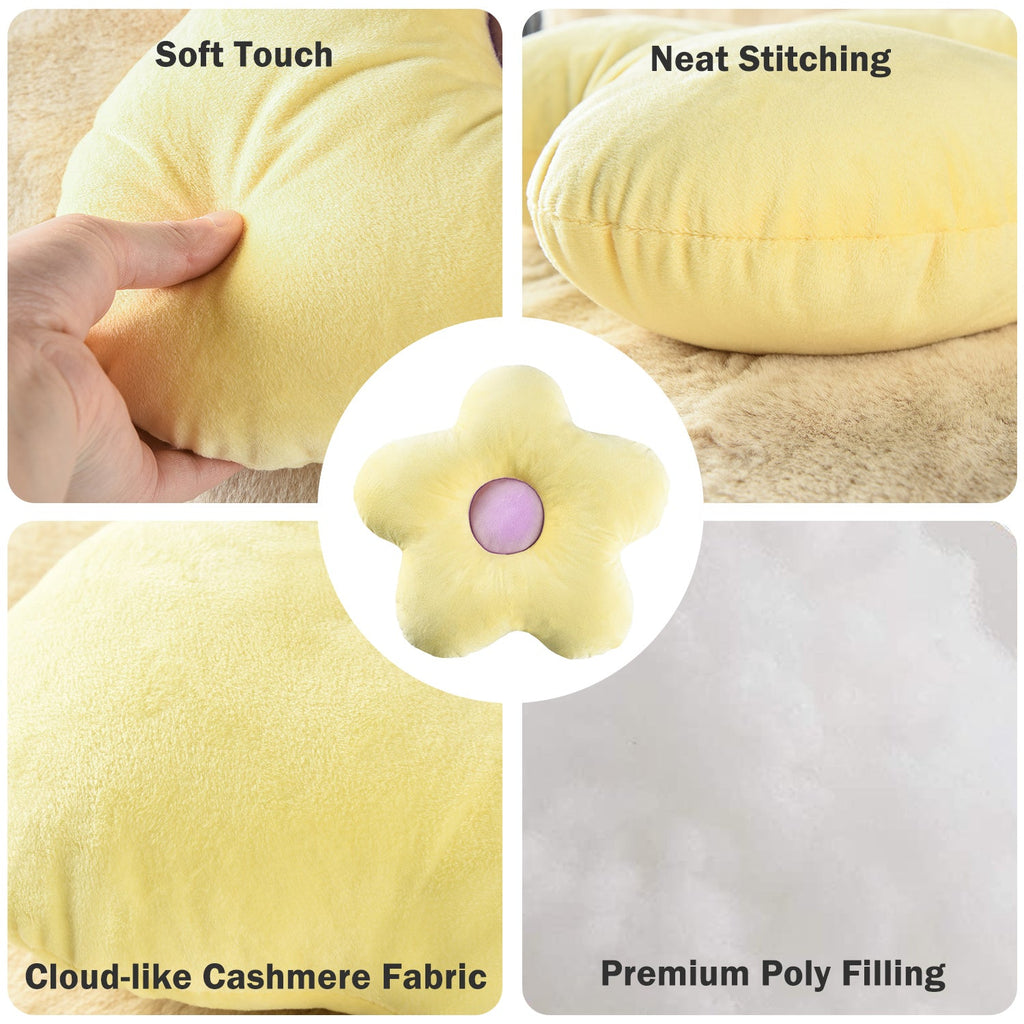 2pc Cuddly Flower Shaped Throw Pillows, Blue/Yellow Decorative Daisy Floor Pillows for Bench Office Children's Gift, 15"