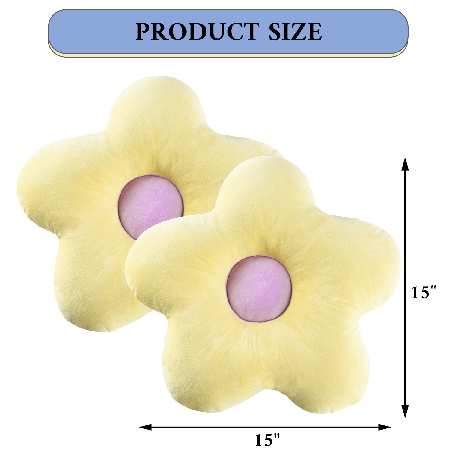 2pc Cuddly Flower Shaped Throw Pillows, Blue/Yellow Decorative Daisy Floor Pillows for Bench Office Children's Gift, 15"