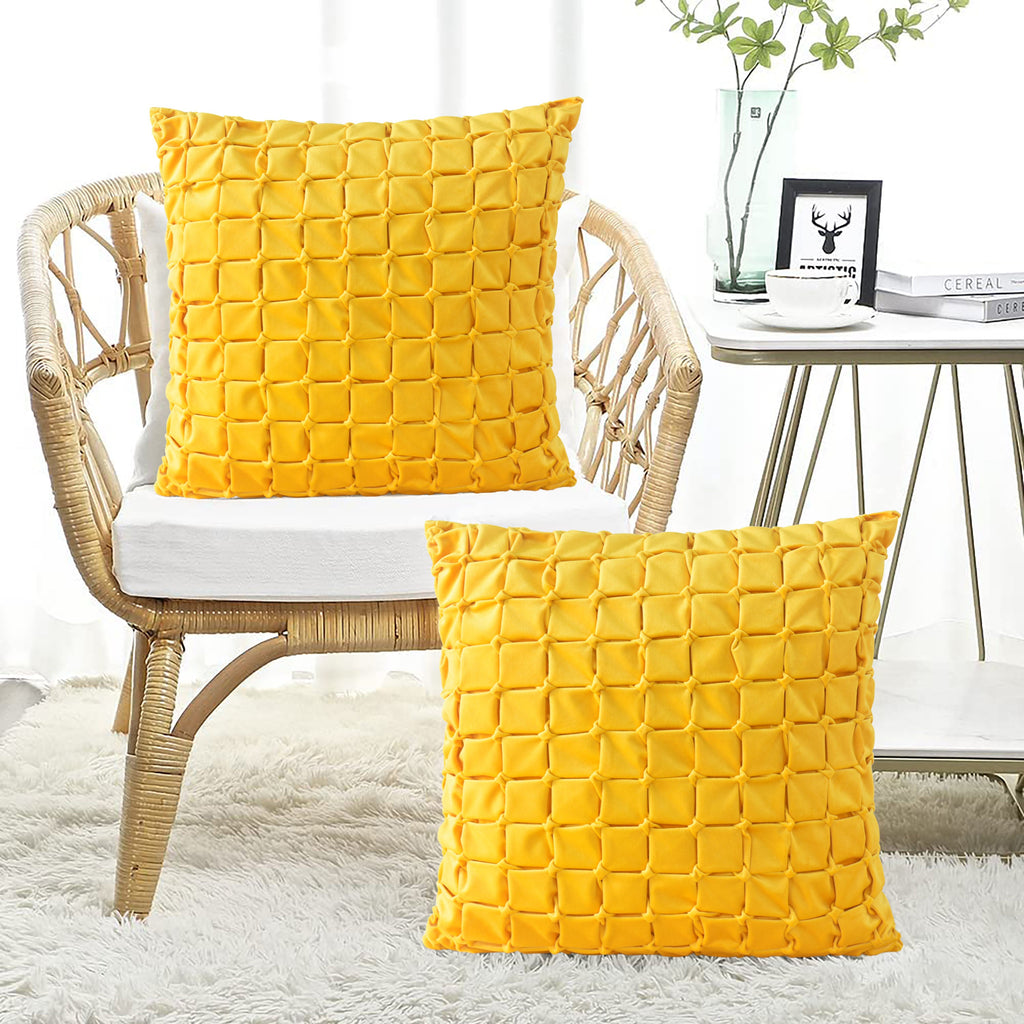 HIG 2PCS 20"x20" Modern Velvet Pillow Covers with Handmade Pleats